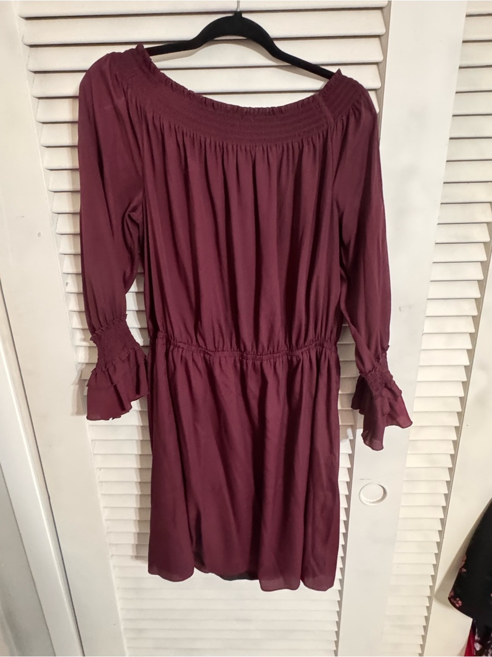 Women’s Off-Shoulder Long Sleeve Dress in Deep Burgundy